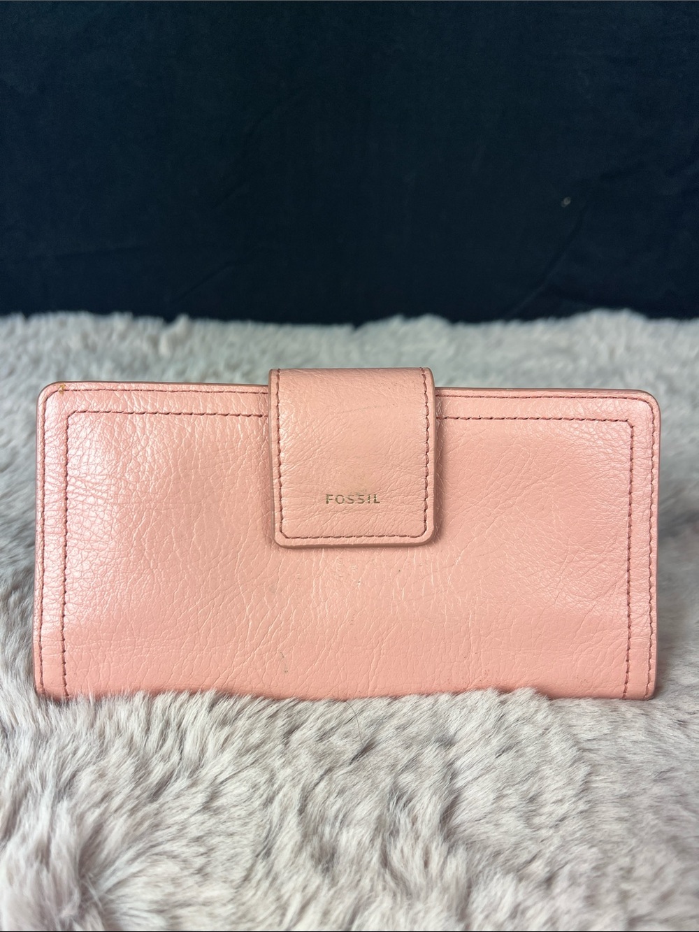 Fossil Logan Blush Pink Genuine Leather Tab Clutch Wallet Organizer EUC